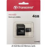 Transcend 4GB MicroSD Class 10 Memory Card with Adapter, 20 Pack