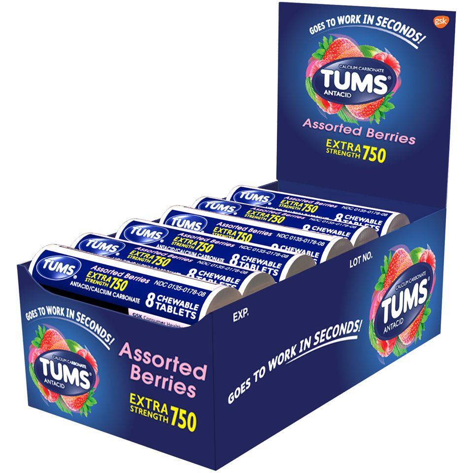 Tums Extra Strength 750 Assorted Berries, 12 Rolls