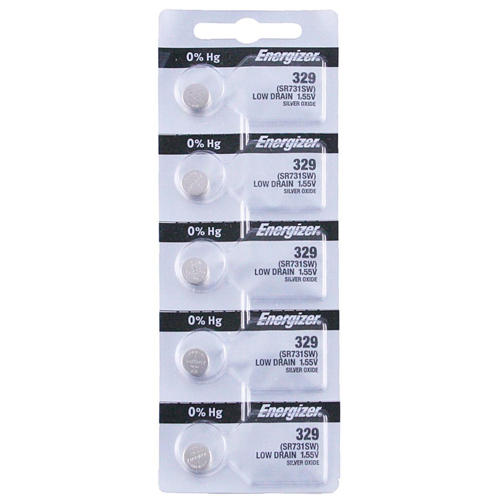 Energizer 329 Silver Oxide Coin Battery, 5 Pieces