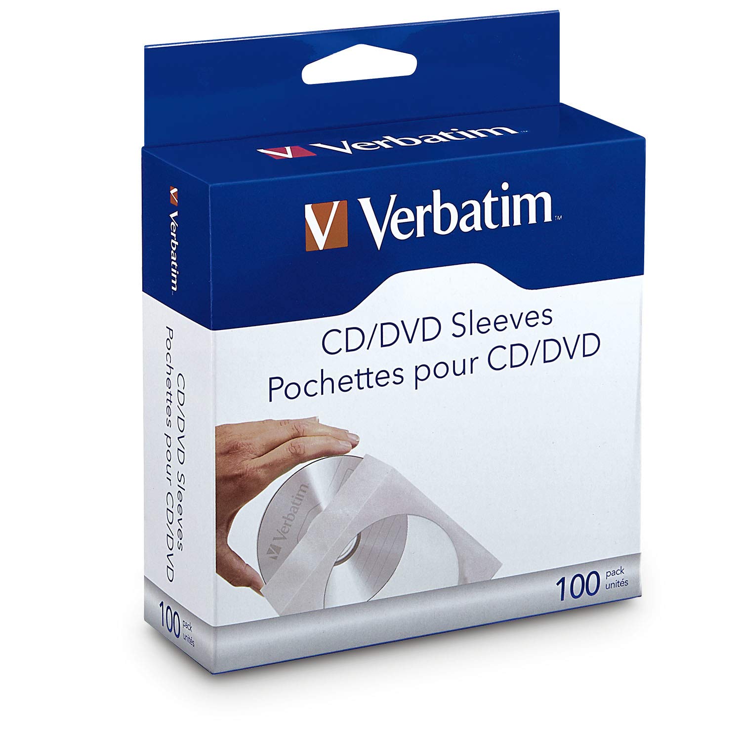 Verbatim CD/DVD Paper Sleeves with Clear Window, 100 Pack