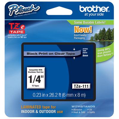 Brother TZe-111 Laminated Tape Black on Clear Label Tape