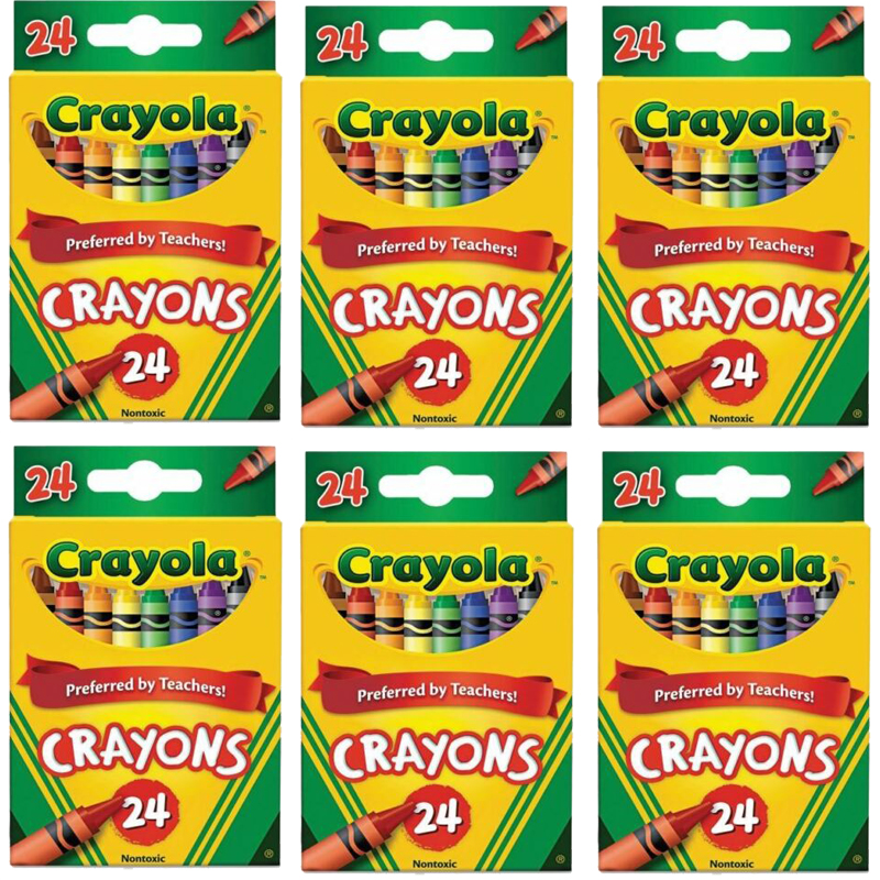 Crayola Non Toxic Assorted Crayons, Box of 24  6 Pack