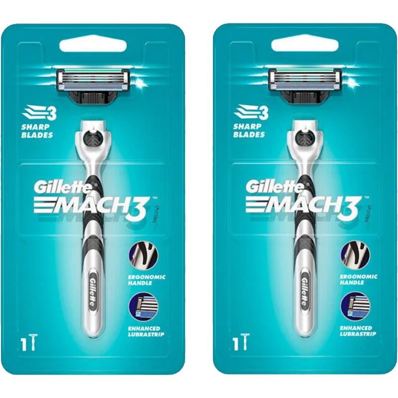 Gillette Mach3 Razor Handle + 1 Refill Cartridge, 2 Pack