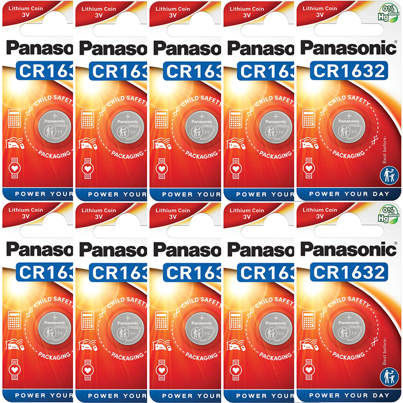 Panasonic CR1632 3V Lithium Coin Cell Battery, 10 Pieces