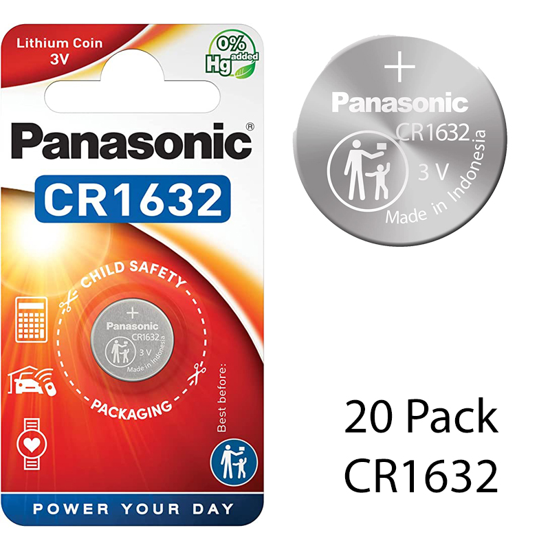 Panasonic CR1632 3V Lithium Coin Cell Battery, 20 Pieces