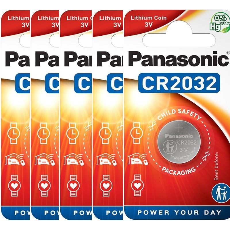 Panasonic CR2032 2032 3 V Lithium Coin Cell Battery, 5 Pack