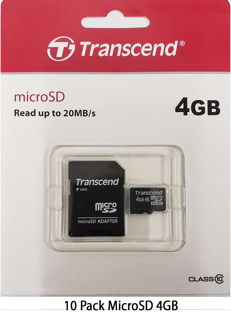 Transcend 4GB MicroSD Class 10 Memory Card with Adapter, 10 Pack