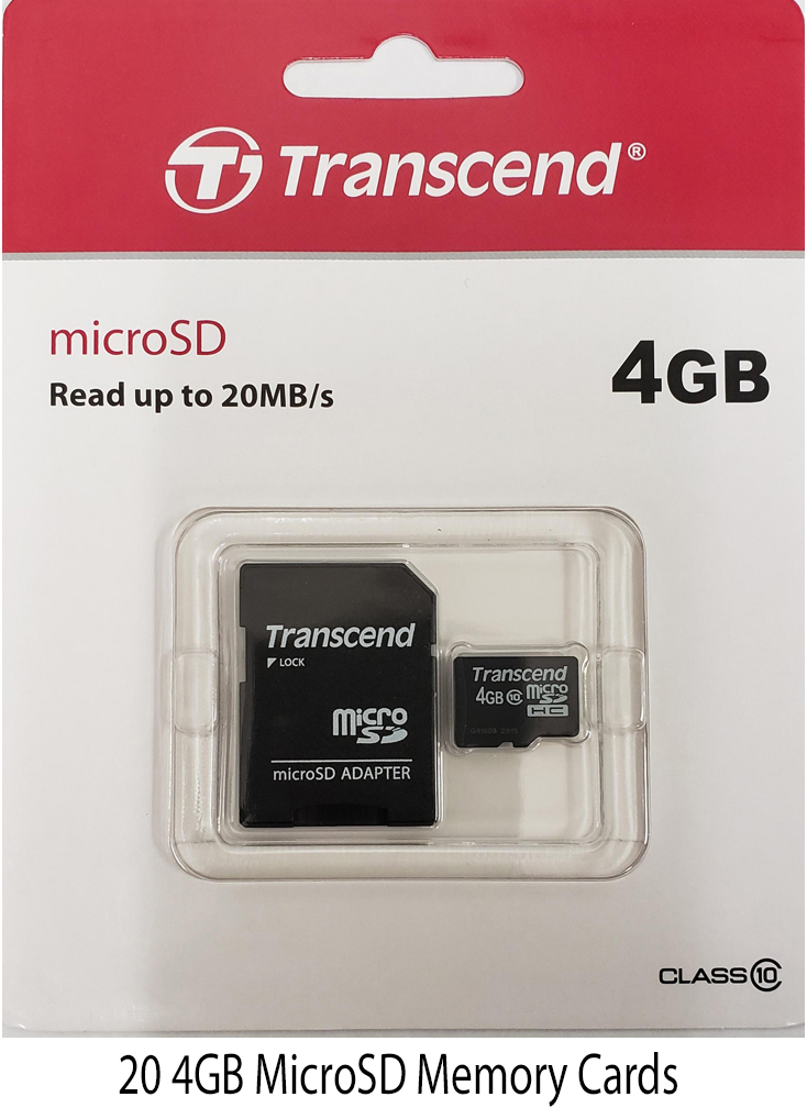 Transcend 4GB MicroSD Class 10 Memory Card with Adapter, 20 Pack